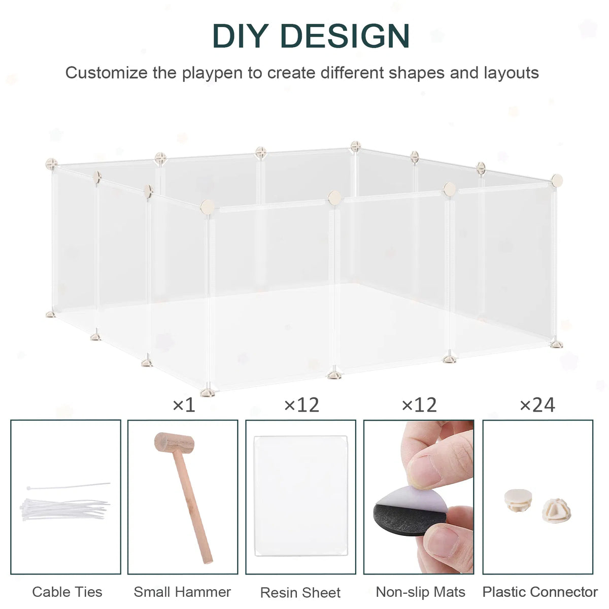 Small Animal Cage Plastic Chinchilla Cage 12 Panels for Bunny Chinchilla Guinea Pig, 18" x 14", White