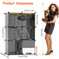 1Pc 3 Tier Cat Cage Indoor with Litter Box Hammock Detachable Metal Wire Cat Kennel Cat House Cat Enclosure with Ladder 