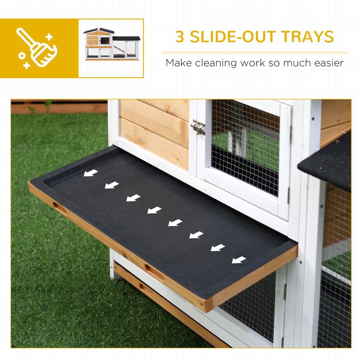 62" Rabbit Hutch, Wooden Bunny Hutch, Guinea Pig Cage, Small Animal Enclosure with Run Area, Removable Tray, Asphalt Roo