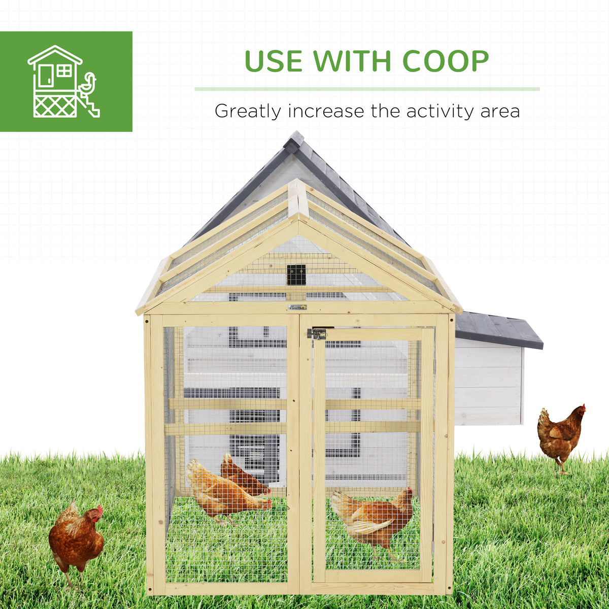 Wooden Chicken Run, Combinable Design with Perches, 4.6 x 2.8, Nature Wood