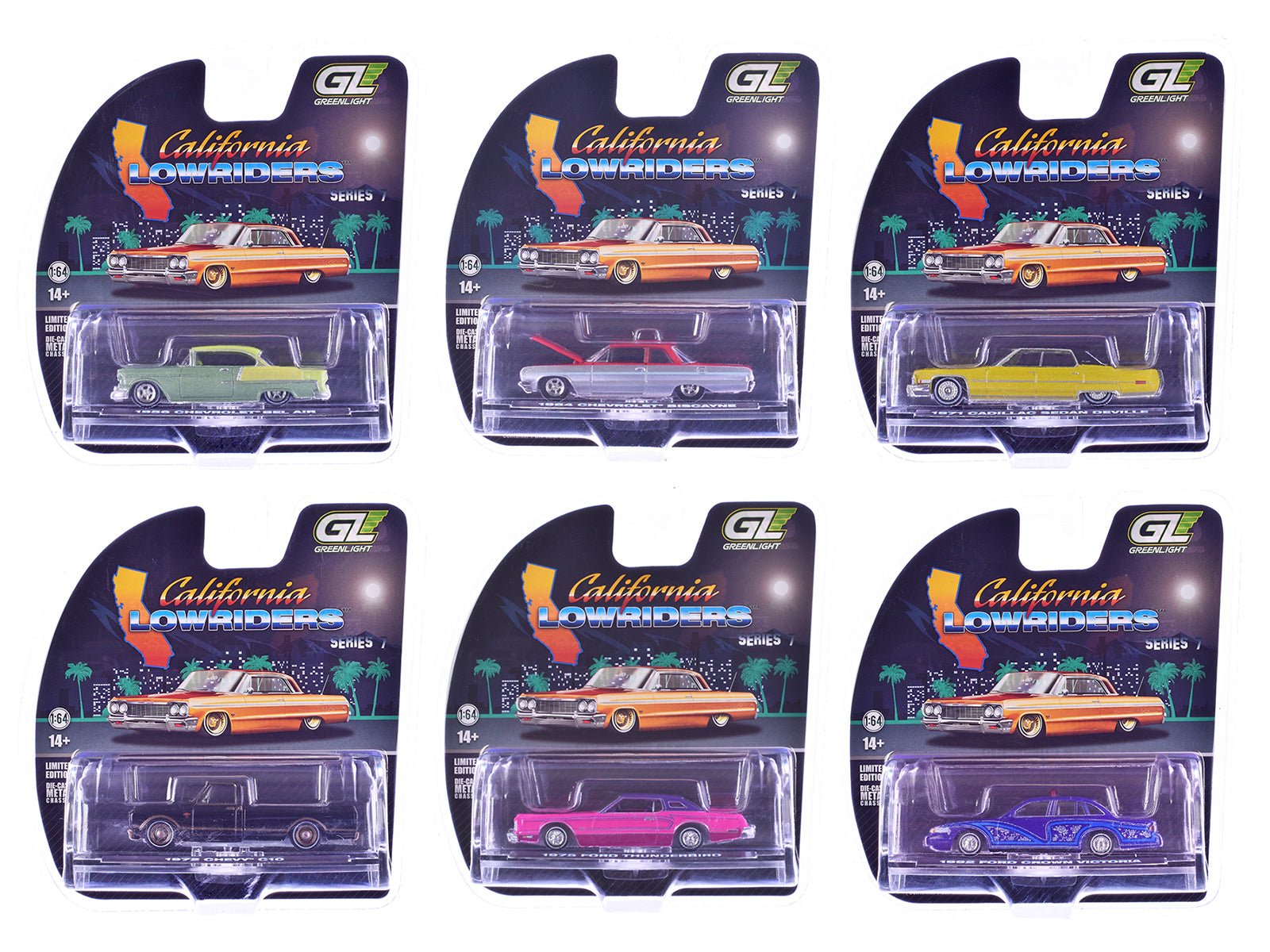 "California Lowriders" Series 7 Set of 6 pieces 1/64 Diecast Model Cars by Greenlight  free shipping USA