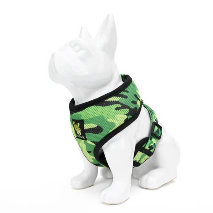 EcoBark Camo Dog Harness - Over-the-Head Dog Vest Halter for Small to Medium Dogs and Puppies - BIG FRENCHIES