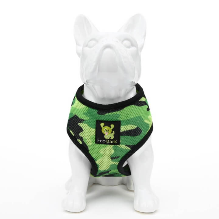 EcoBark Camo Dog Harness - Over-the-Head Dog Vest Halter for Small to Medium Dogs and Puppies - BIG FRENCHIES