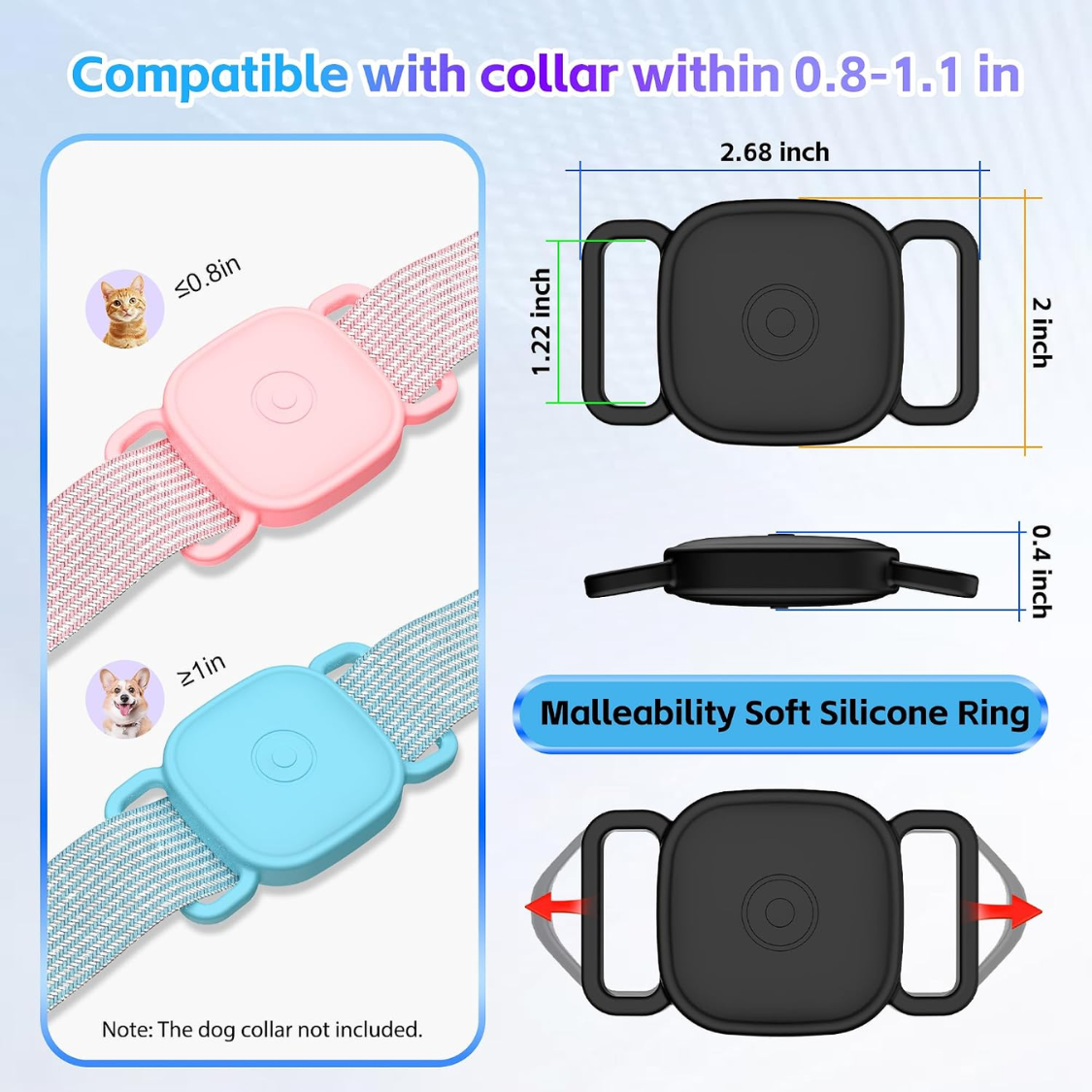 Dog Collar Holder For Tile Mate Waterproof Anti Lost Protective Case With Mate Tile Tracker For Cat Pet Necklace, Soft S