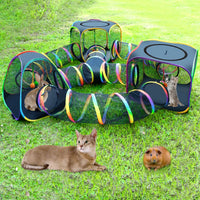 Portable Cat Enclosure - 7-in-1 Outdoor Catio with Tent & Tunnel, Foldable Playpen for Indoor Cats, Includes Storage Bag