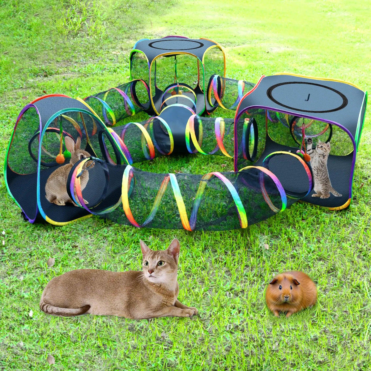 Portable Cat Enclosure - 7-in-1 Outdoor Catio with Tent & Tunnel, Foldable Playpen for Indoor Cats, Includes Storage Bag