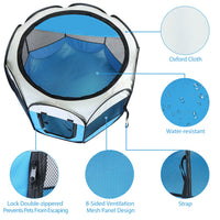 Pink-Blue Options -- 1Pc Portable Foldable Pet Tent Exercise Pen Kennel Removable Zipper Top And Bottom Water Resistant 