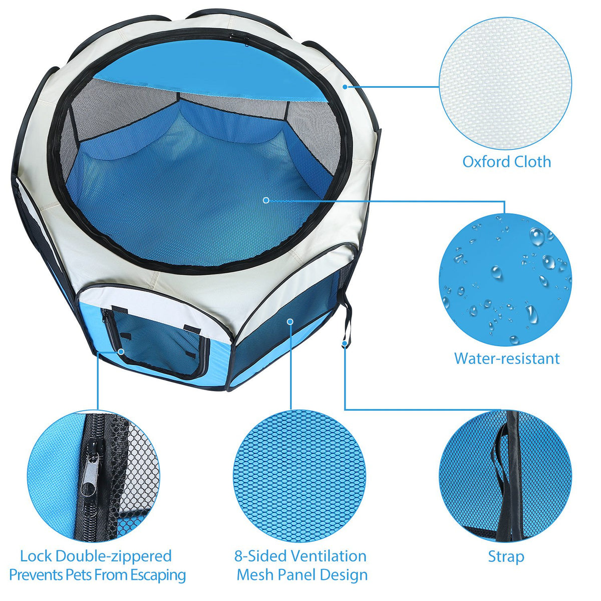 Pink-Blue Options -- 1Pc Portable Foldable Pet Tent Exercise Pen Kennel Removable Zipper Top And Bottom Water Resistant 