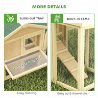 Wooden Chicken Coop ith Nesting Box, Double Runs, Removable Tray, Ramp, for Garden Backyard