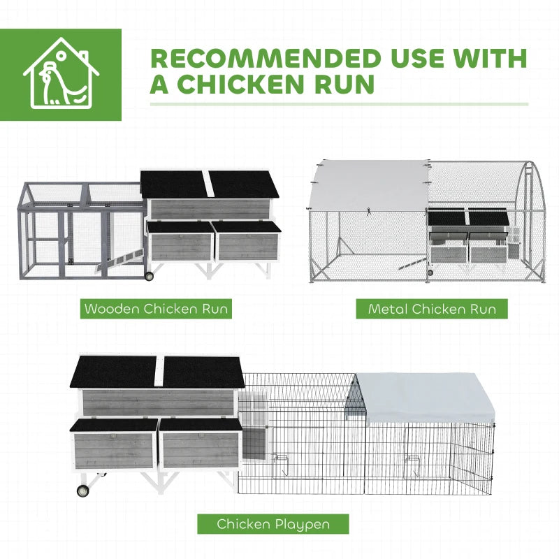 Wooden Chicken Coop W Wheels, Handles, 2 Nesting Boxes, 2 Trays, 4 Perches, Chicken Tractor For 4-6 Chickens, GrayFor Mu