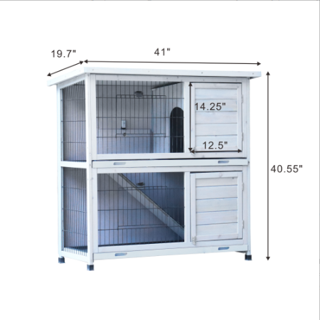 Rabbit Hutch Outdoor, 2-Story Rabbit Cage Indoor With Run, Bunny Cage With 2 Removable No-Leak Trays, Pet Cages With Non