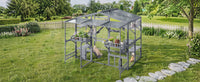 Large Outdoor Catio for 6-10 Cats, Pine Wood Cat Cage Outdoor with Weatherproof Roof, 6 Platforms, Climbing Ramp, 1 Rest