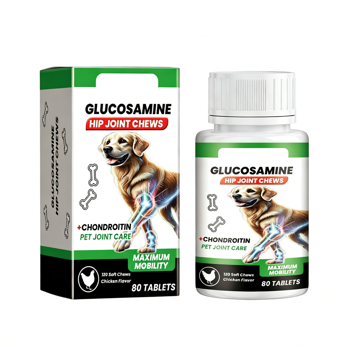 Dog Glucosamine Hip Joint Chews, Chondroitin Joint Support Supplements For All Breeds, Chicken Flavor Soft Chews To Reli