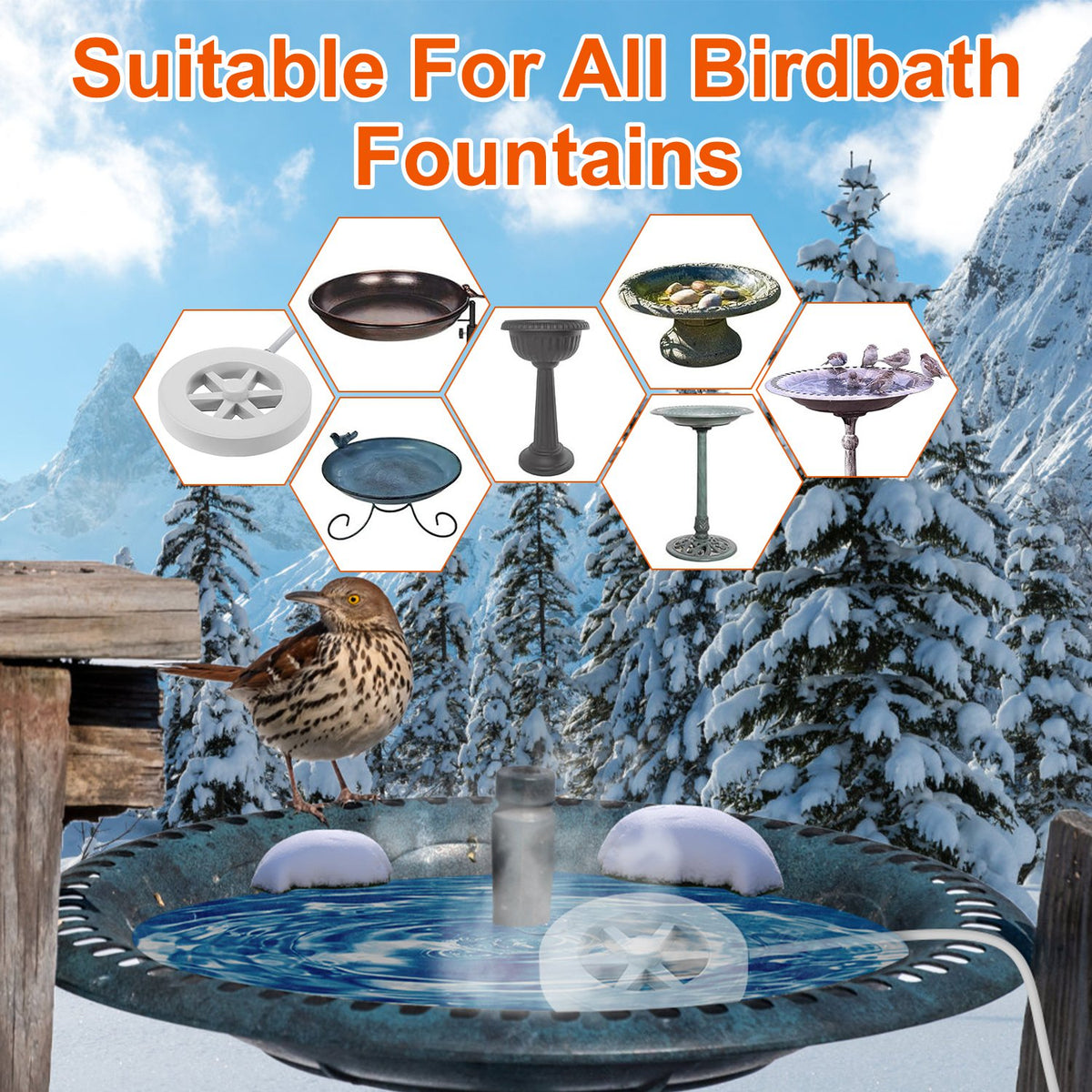 70W Bird Bath Heater For Outdoors Winter Heated Bird Bath Deicer Waterproof Aluminum Alloy Water Heater With Thermostat 