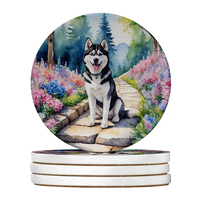 Silky Terrier Spring Path Large Sandstone Coasters Pack Of 4 Absorbent Round Coasters Decor Gifts For Men Or Women, 4 In