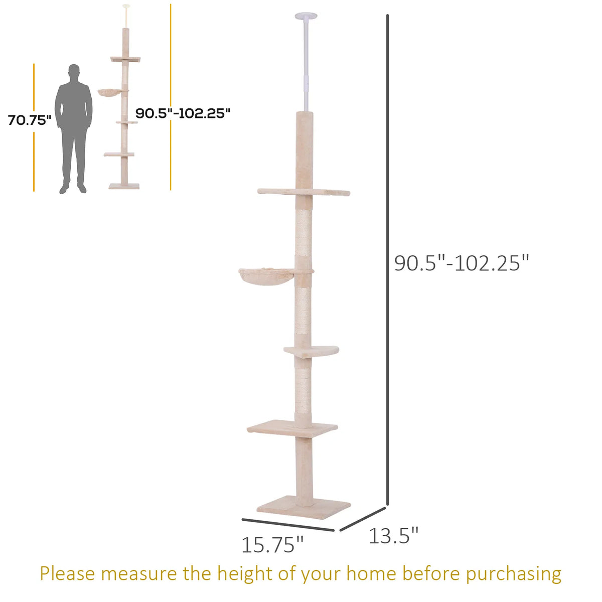 8.5ft Cat Climbing Tree 5-Tier Kitty Activity Center with Scratching Post Beige