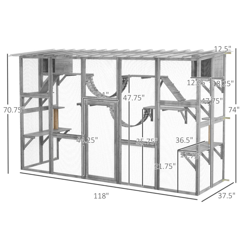 Playground Cat Window Box Outside Enclosure For Multiple Cats W Shelves & Bridges, Gray,Multiple Packages Shipped. Pleas