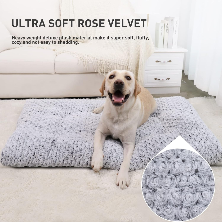 35x23 Inch Gray Plush Dog Crate Bed, Washable Pet Mat