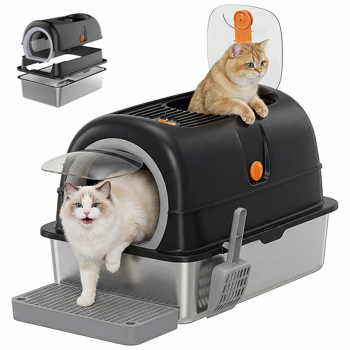 Double-entry Convertible Lid Cat Litter Box