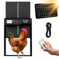 Solar Powered Automatic Chicken Coop Door with 4 Control Modes Light Sensor Timer Remote Manual, Anti-Pinch Weatherproof