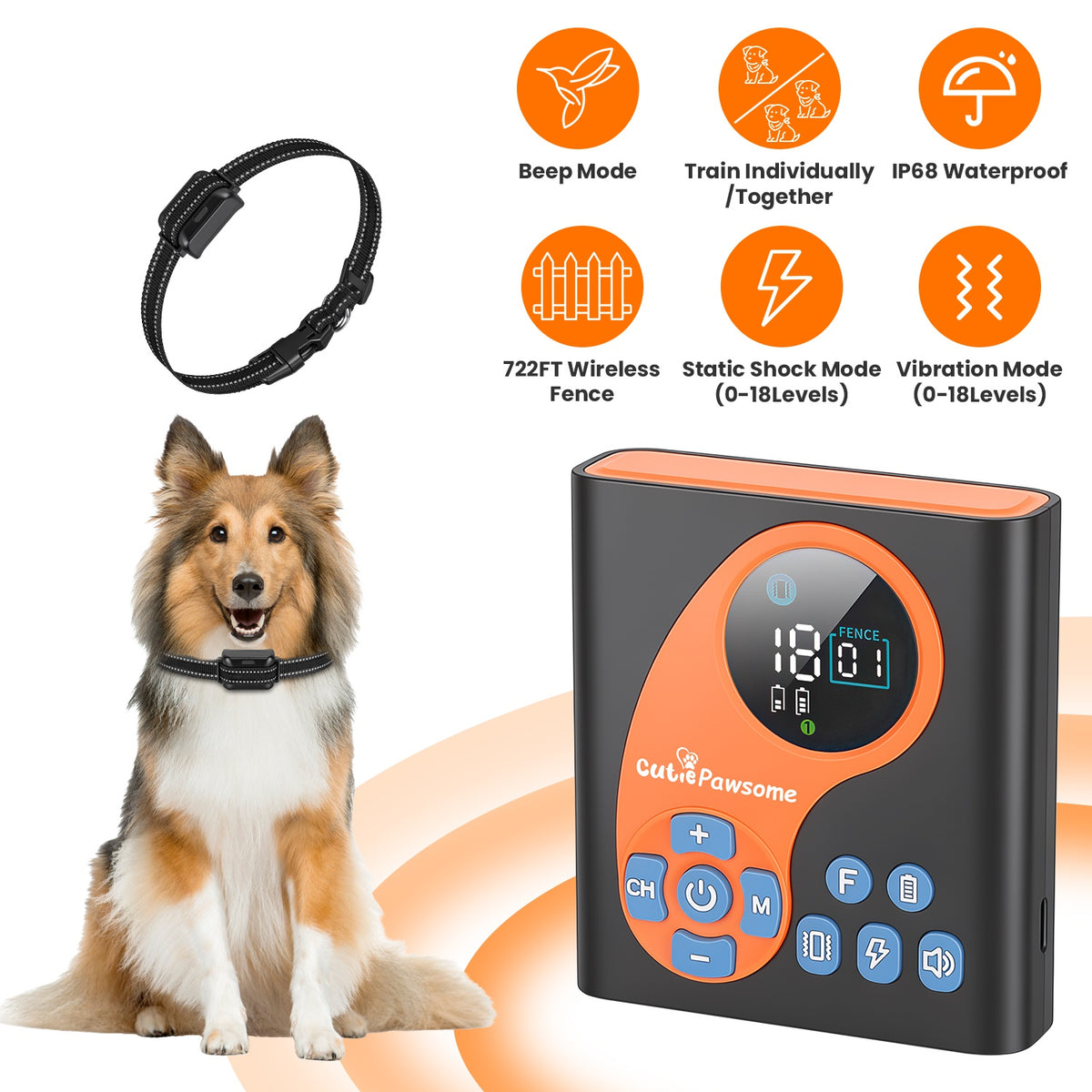2 In 1 Wireless Dog Fence System With Training Collar Invisible Dog Fence IP68 Waterproof With 722FT Adjustable Range Be
