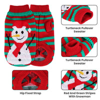 2 Patterns 4 Sizes Option-- 1Pc Pet Christmas Turtleneck Sweater Dog Cat Christmas Clothes Snowman Stripes Costume Winte