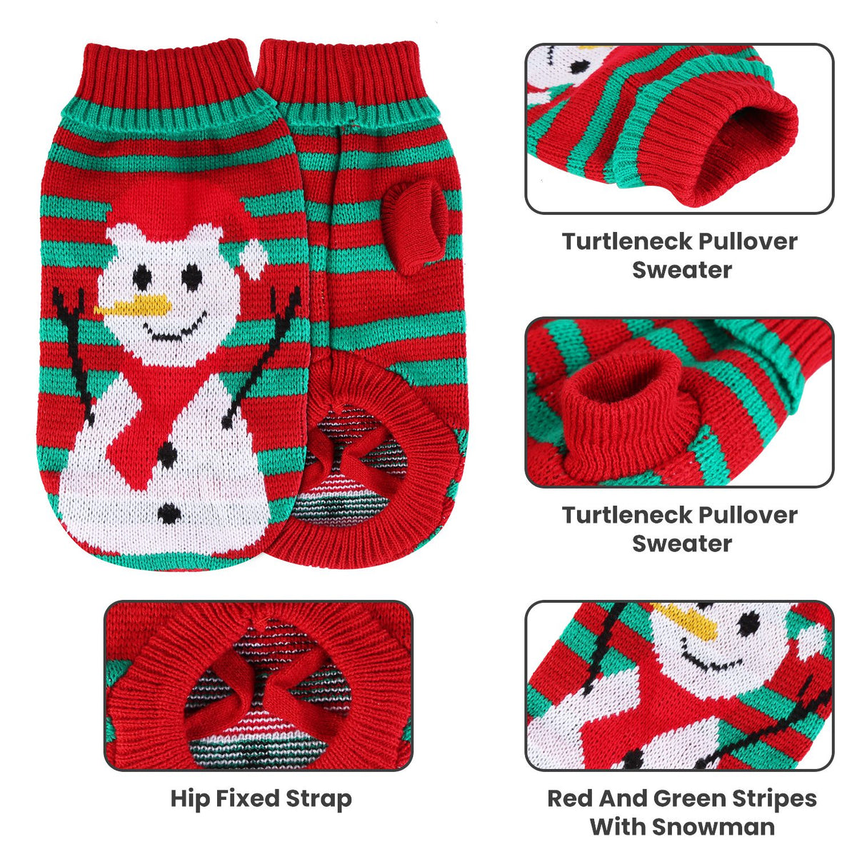 2 Patterns 4 Sizes Option-- 1Pc Pet Christmas Turtleneck Sweater Dog Cat Christmas Clothes Snowman Stripes Costume Winte
