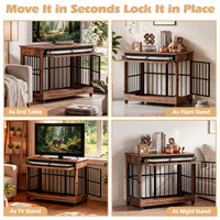 38in Dog Crate Furniture, Double Door Wooden Indoor Dog Kennel Furniture, Decorative Pet Cage End Table With Wheels For 