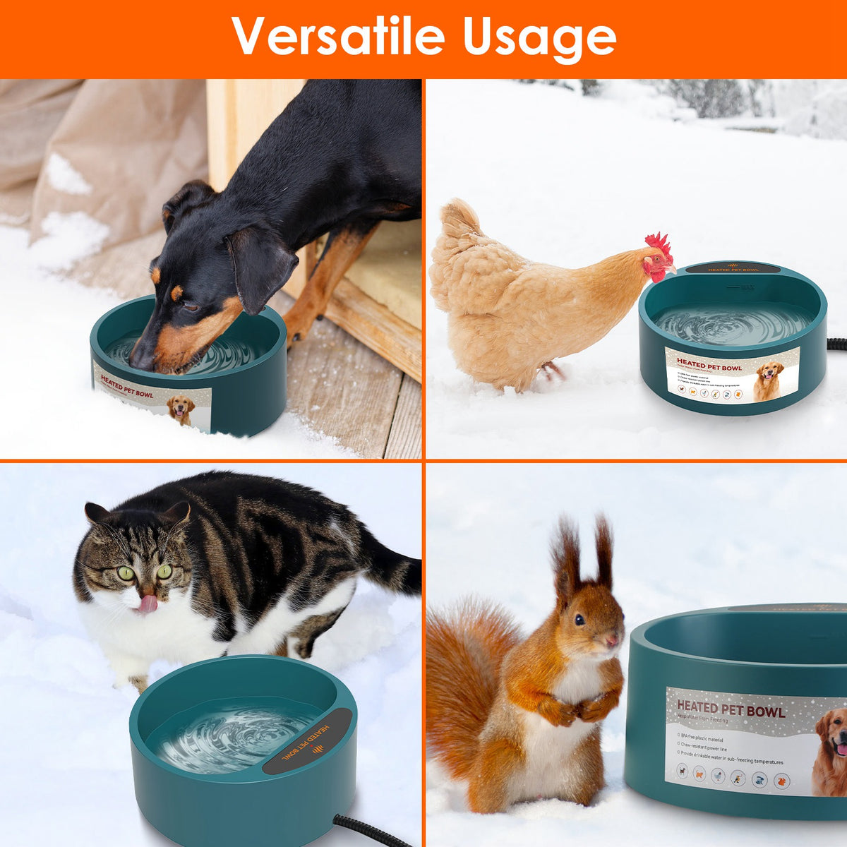 1Pc Heated Water Bowl For Dog Cat 74.4OZ Heating Water Dish IP67 Waterproof Thermal Water Bowl Heated Pet Bowl Dog Cat W