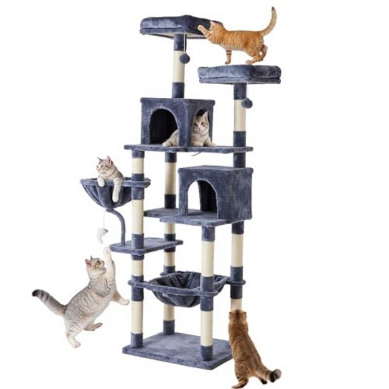 71-inch Cat Tree Tower, Large Multi-story Cat Climbing Tower, Natural Sisal Grabber Posts, Extended Platform, Hammock