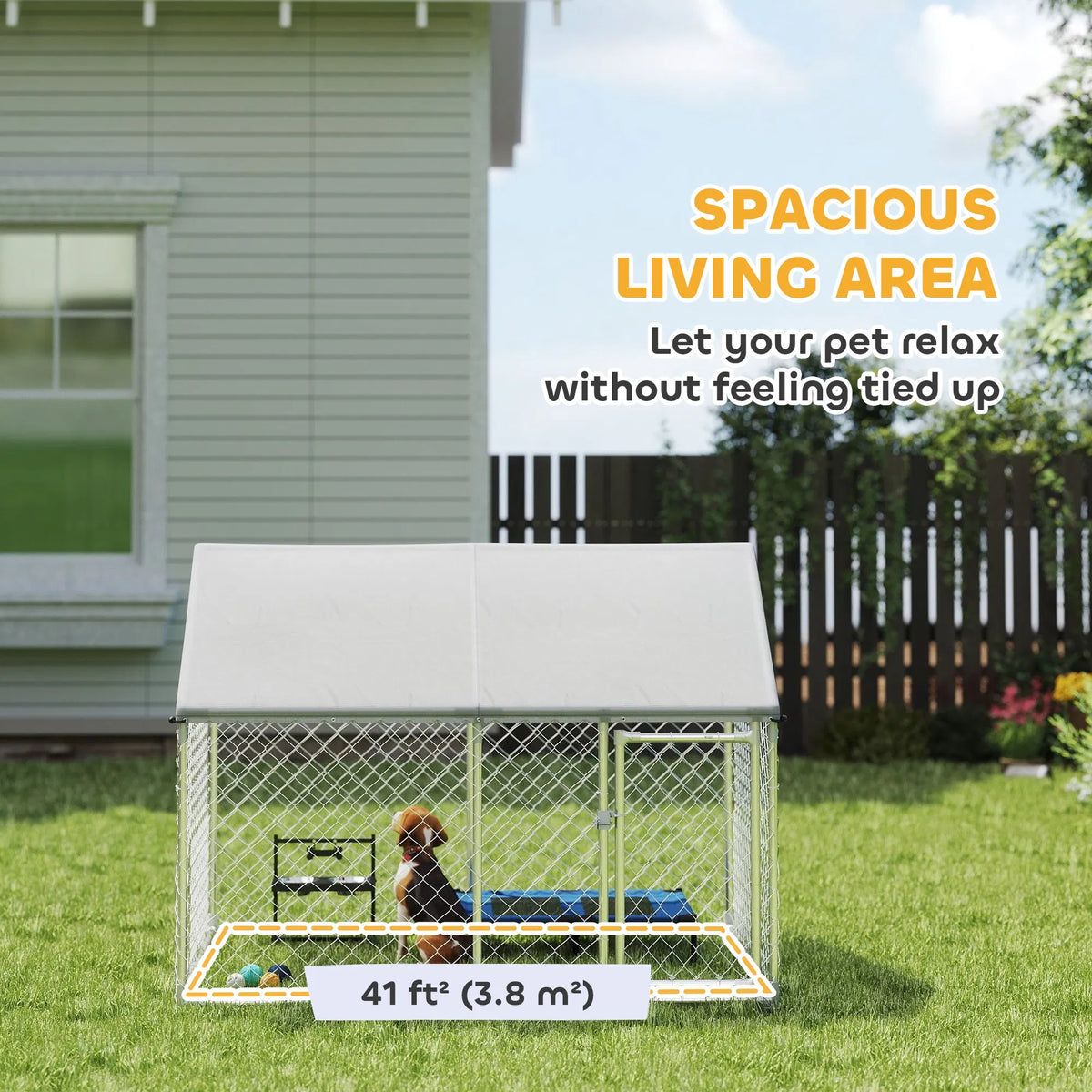 Outdoor Dog Kennel with Waterproof & Anti-UV Cover, Quick-Connect Frame, Secure Lock for Small Medium Dogs