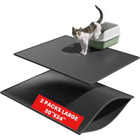 Large Cat Litter Trapper Mat with Exclusive Urine/Waterproof Layer - Cat Litter Mat - Larger Holes with Urine Puppy Pad Option for Messy Cats - Soft on Paws and Light - 30" x 24" (Black) - 2pk