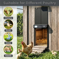 Solar Powered Automatic Chicken Coop Door with 4 Control Modes Light Sensor Timer Remote Manual, Anti-Pinch Weatherproof