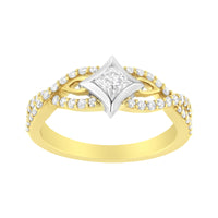 10K Two Tone Color 2/3 Cttw Diamond Kite and Twist Shank Ring (H-I Color,SI2-I1 Clarity)