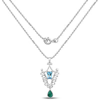 9.23 Carat Genuine Emerald and Swiss Blue Topaz .925 Sterling Silver Pendant