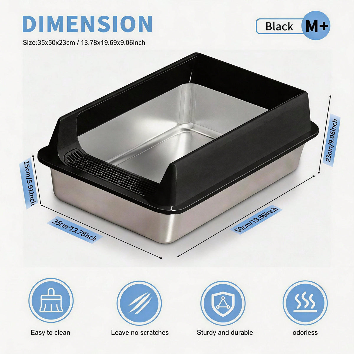 Stainless Steel Cat Litter Box, Large Open Top Litter Box With Anti Splash High Sides, Anti Tracking Pedal, Easy To Clea