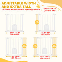 30"-41" Extra Wide Pet Gate Barrier with Small Door, 30"H Dog Gate with Safety Gate Barrier, Stair Pressure Fit, White