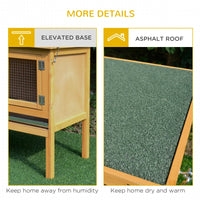 PawHut Wooden Rabbit Hutch Bunny Cage With Openable Waterproof Roof, No Leak Tray Solid Fir Wood Build For Rabbits, Chic