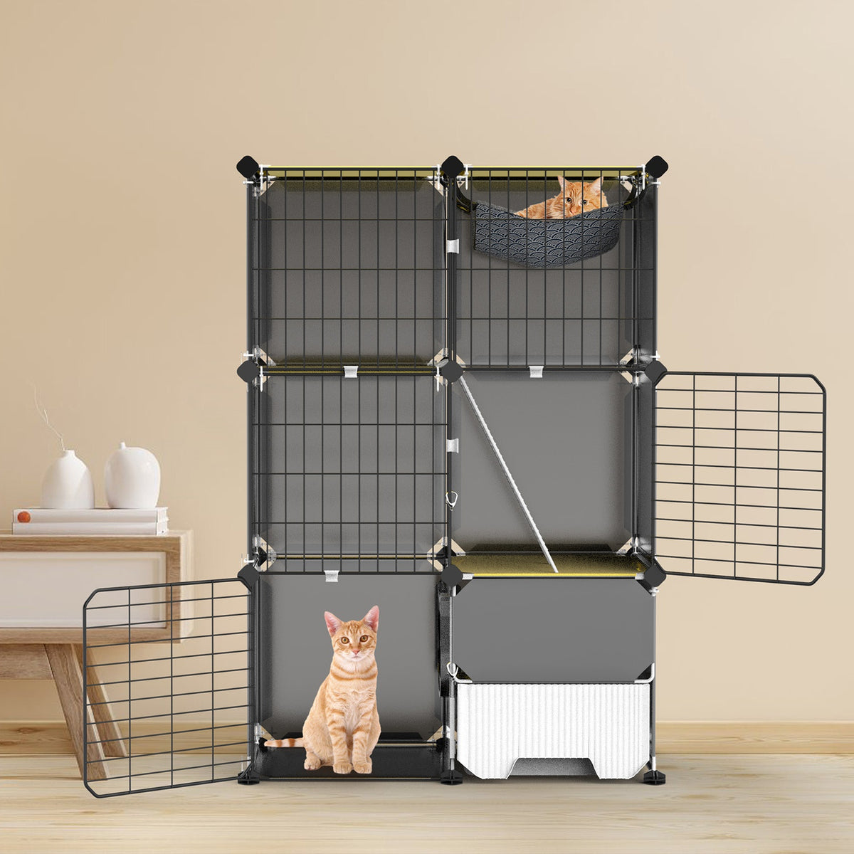 3 Tier Cat Cage Indoor With Litter Box Hammock Detachable Metal Wire Cat Kennel Cat House Cat Enclosure With Ladder For 