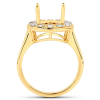 0.42 Carat Genuine White Diamond 14K Yellow Gold Semi Mount Ring - holds 11x9mm Oval Gemstone