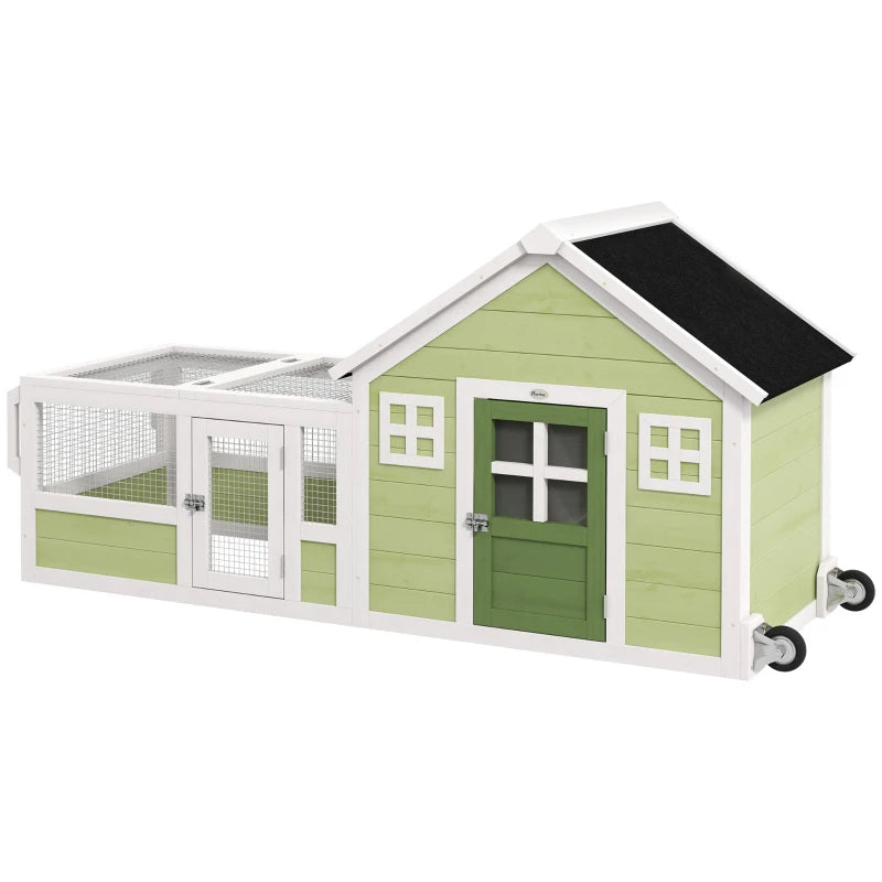 64 Inch Rabbit Hutch With Asphalt Roof, Handle, Wheels, Multicolo