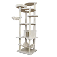 78 in beige cat tree tower with large condo sisal scratching post big hammock and top platform