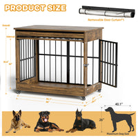 46in Large Dog Crate Furniture, Double Door Wooden Indoor Dog Kennel Furniture, Decorative Pet Cage End Table With Wheel