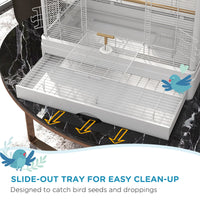 22" Bird Cage for Budgie Finches Canaries Love Birds with Wooden Stands, Slide-Out Tray, Handles, Food Containers, White