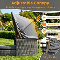 Gray Hand-Woven PE Rattan Dog Bed with Adjustable Canopy, Elevated Outdoor Pet Daybed with Washable Plush Cushion, Anti-