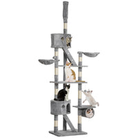94"-102" Huge Cat Tree Ceiling High Cat Condo Scratching Post Activity Center Multi-Level Play House Light Grey