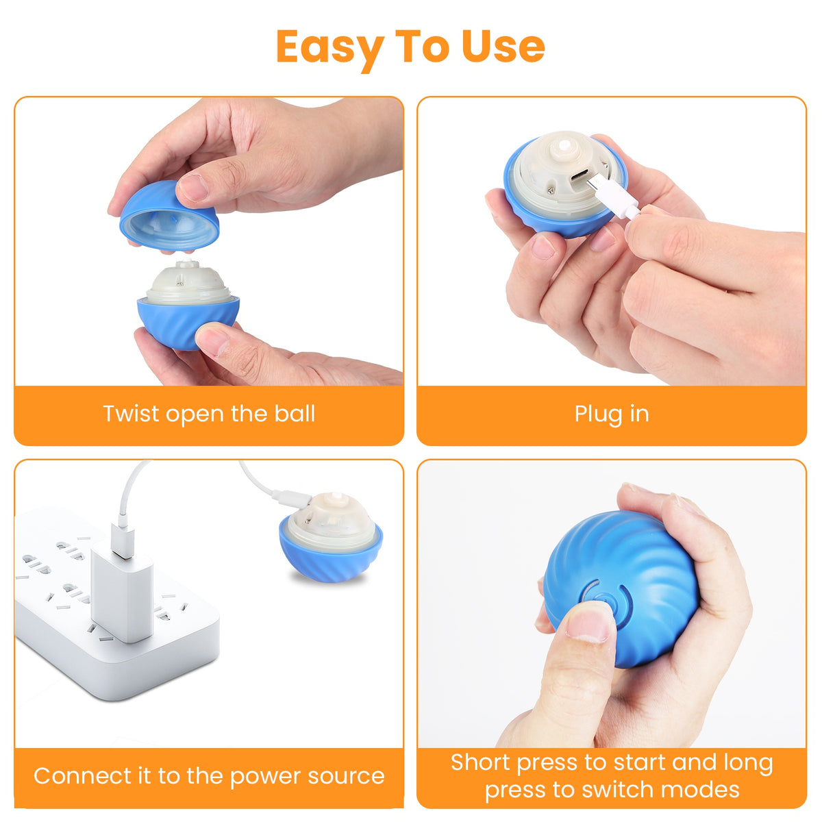 1Pc Cat Toys Ball Fast Rolling In Pouch Rechargeable Motion Activated Interactive Cat Toys For Indoor Cats Hide And Seek