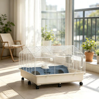 35"35"25" Rolling Small Animal Cage with Water Bottle Hay Feeder Food Dish for Rabbits Hedgehogs Guinea Pigs