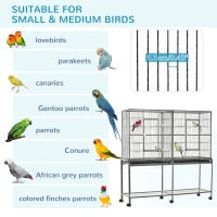 Rolling L Bird Cage W Storage Shelf Perch Food Container