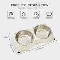 Anti Slip Base Double Cat Food Bowl, White Stainless Steel Food And Water Bowl, Easy To Clean And Detachable Design, Cat